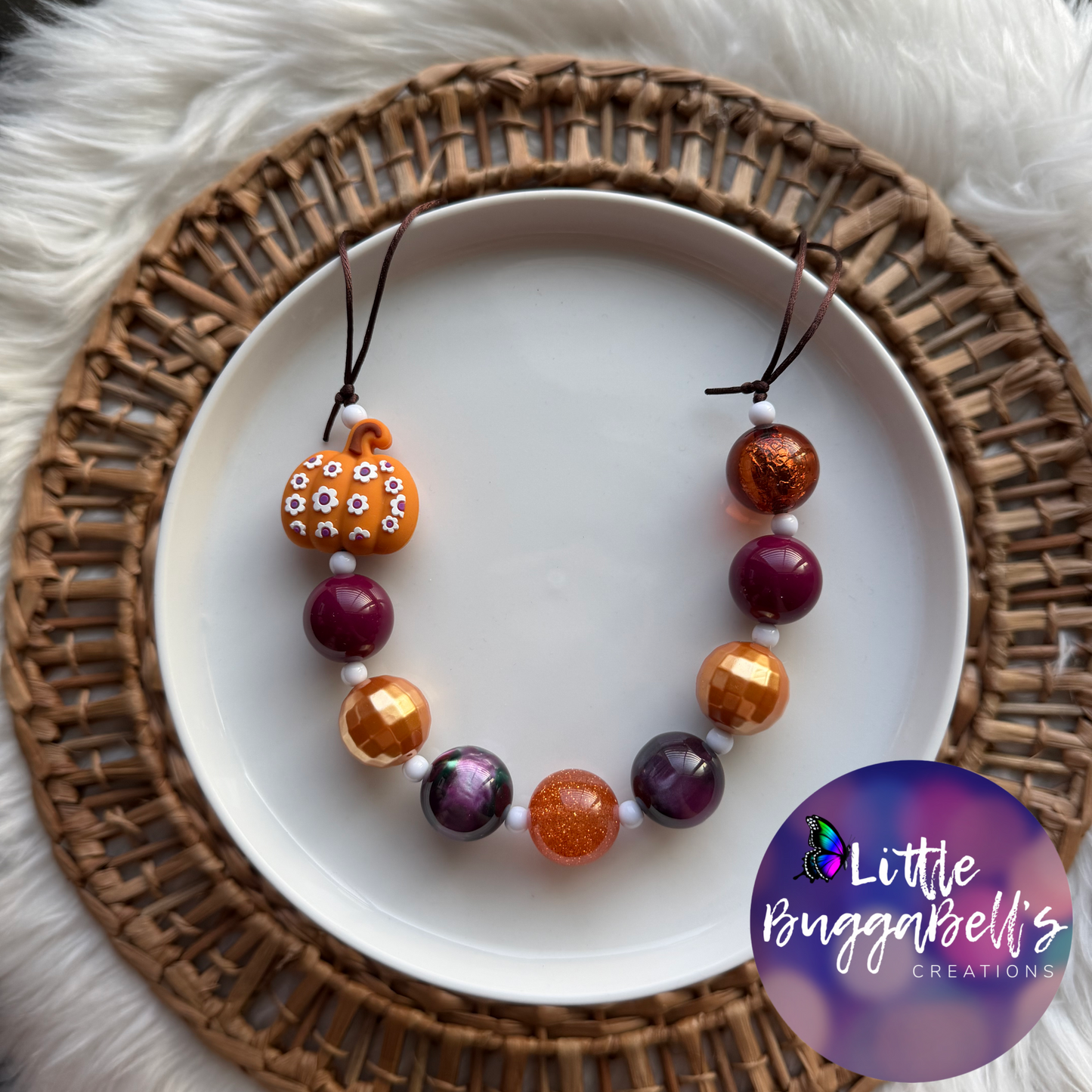 Floral Pumpkin Opt 2 Adjustable Bubblegum Necklace