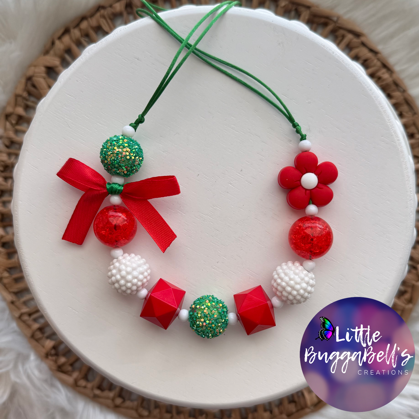 OOAK Red Puff Daisy Adjustable Necklace