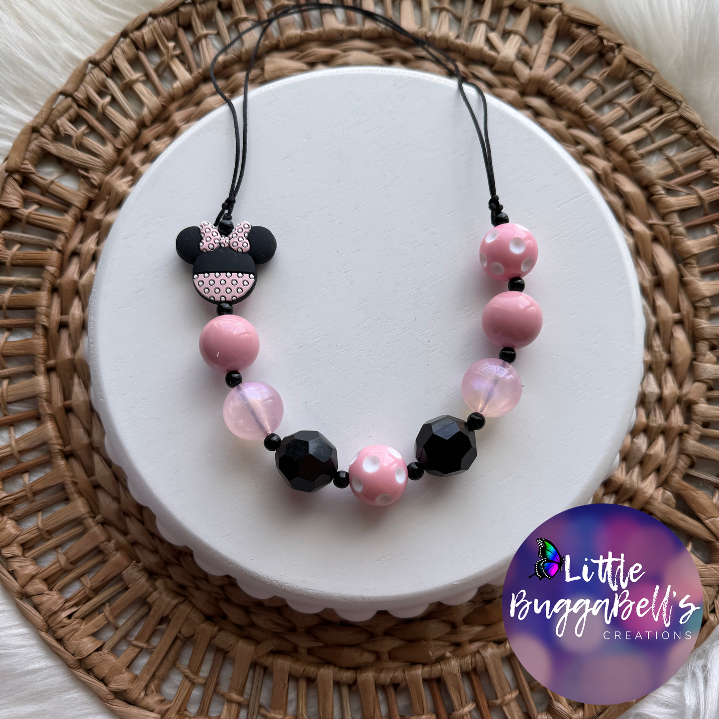 Pink Girly Mouse Adjustable Bubblegum Necklace