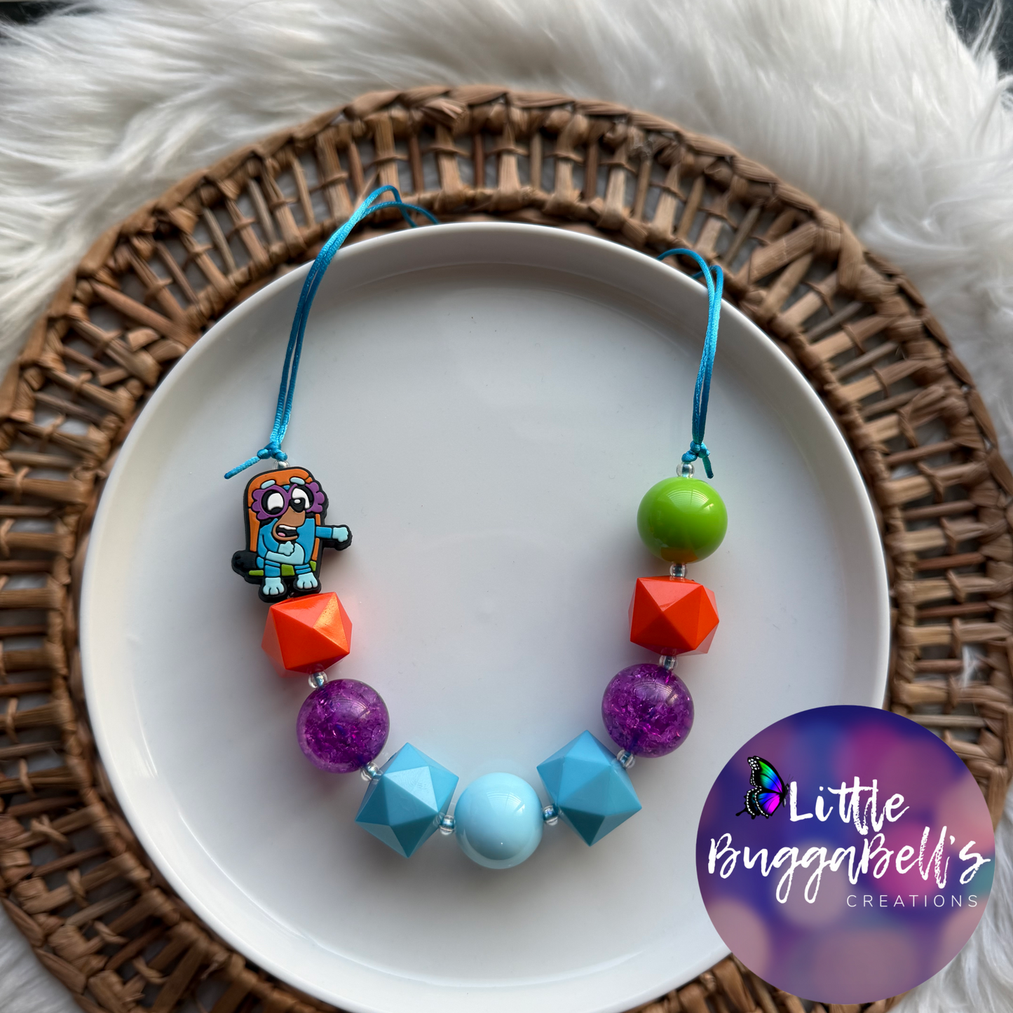 OOAK Grannie Dog Adjustable Bubblegum Necklace