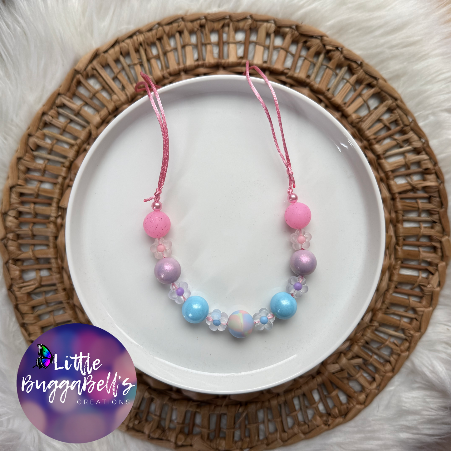OOAK Groovy Daisies Silicone Necklace Blue