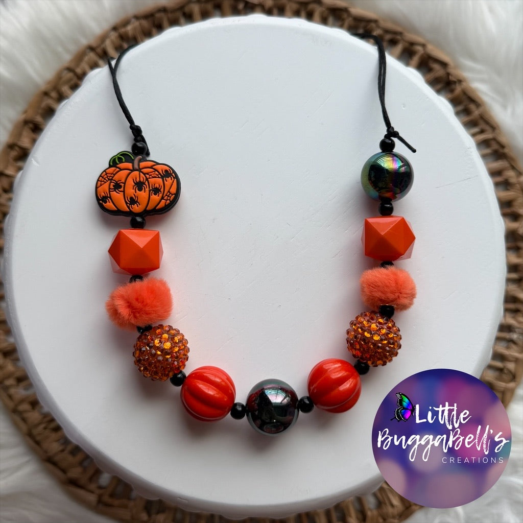 Pumpkin Spiders Adjustable Bubblegum Necklace