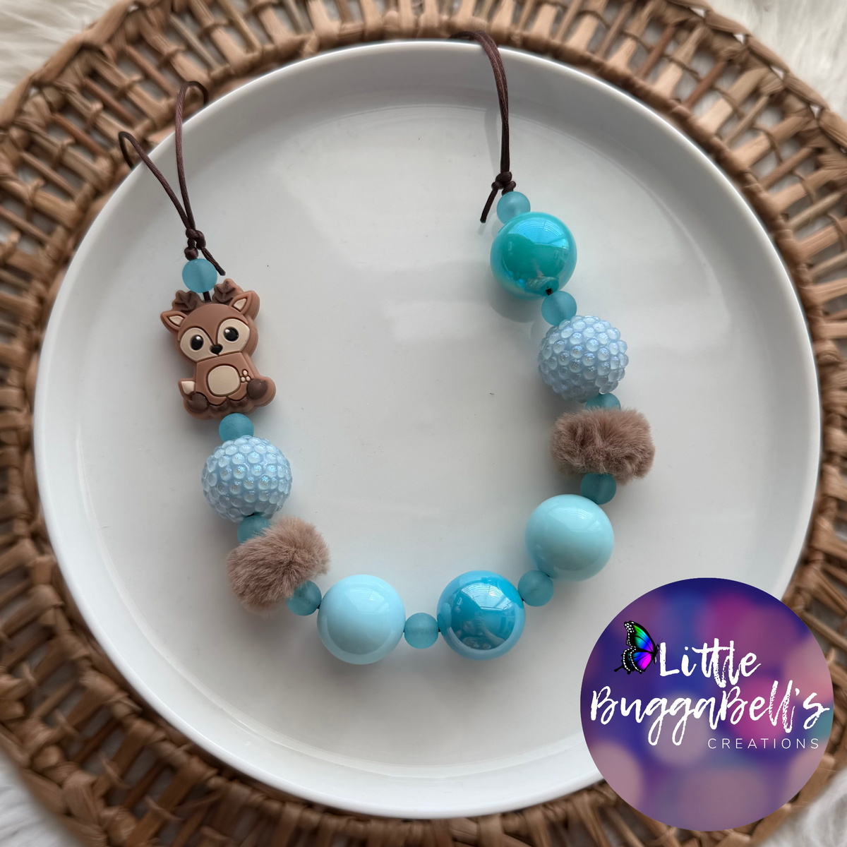 Blue Reindeer Adjustable Bubblegum Necklace
