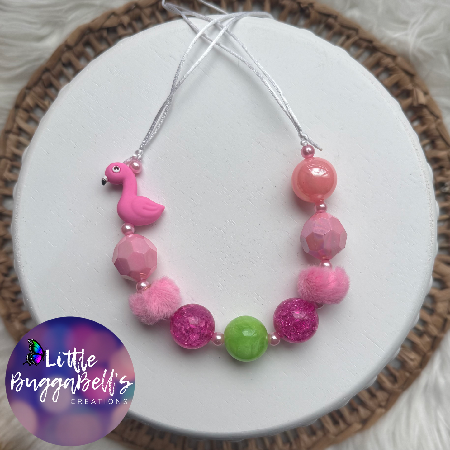 Fuzzy Flamingo Adjustable Bubblegum Necklace