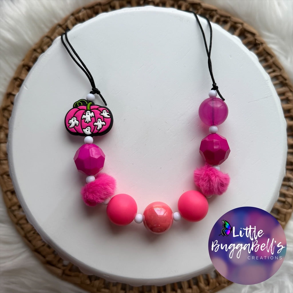 Pumpkin Ghosts Adjustable Bubblegum Necklace