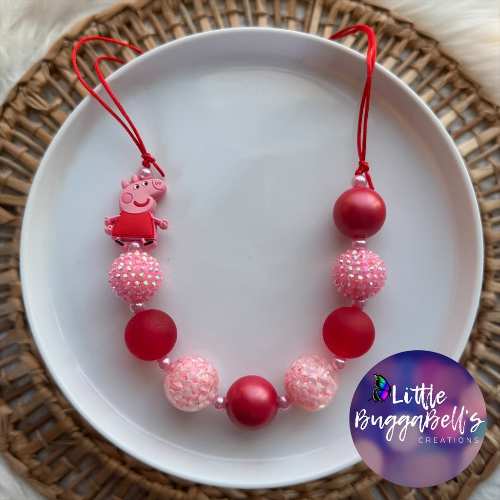 Pepper Pig Adjustable Bubblegum Necklace