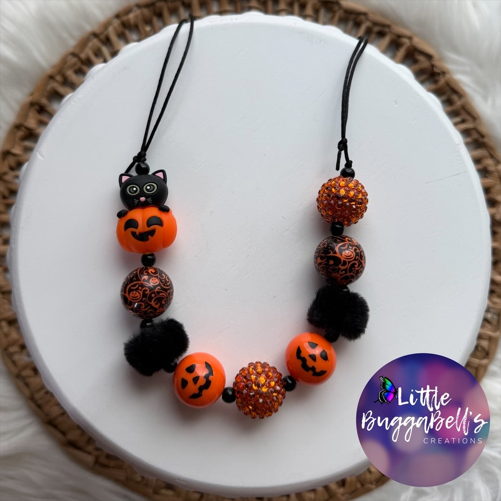 Pumpkin Cat Adjustable Bubblegum Necklace