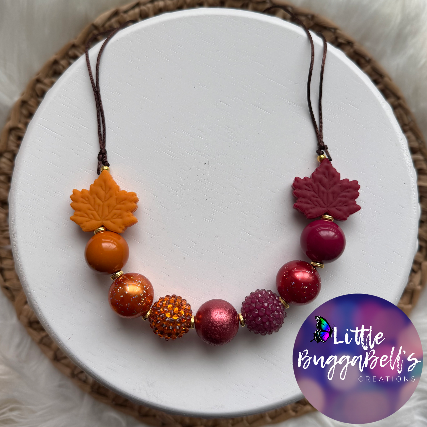 OOAK Fall Leaves Ombré Bubblegum Necklace