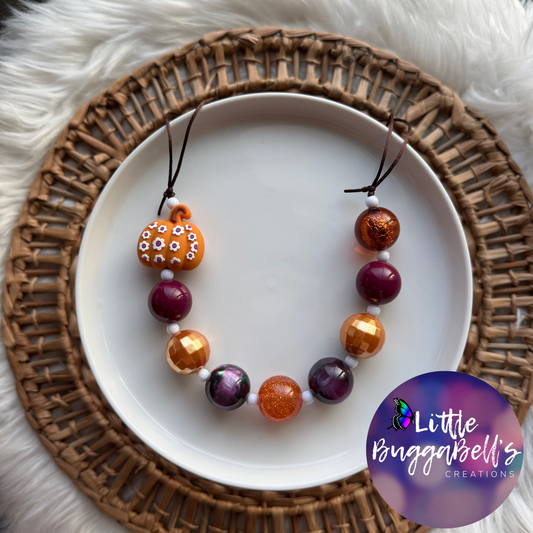 Floral Pumpkin Opt 2 Adjustable Bubblegum Necklace