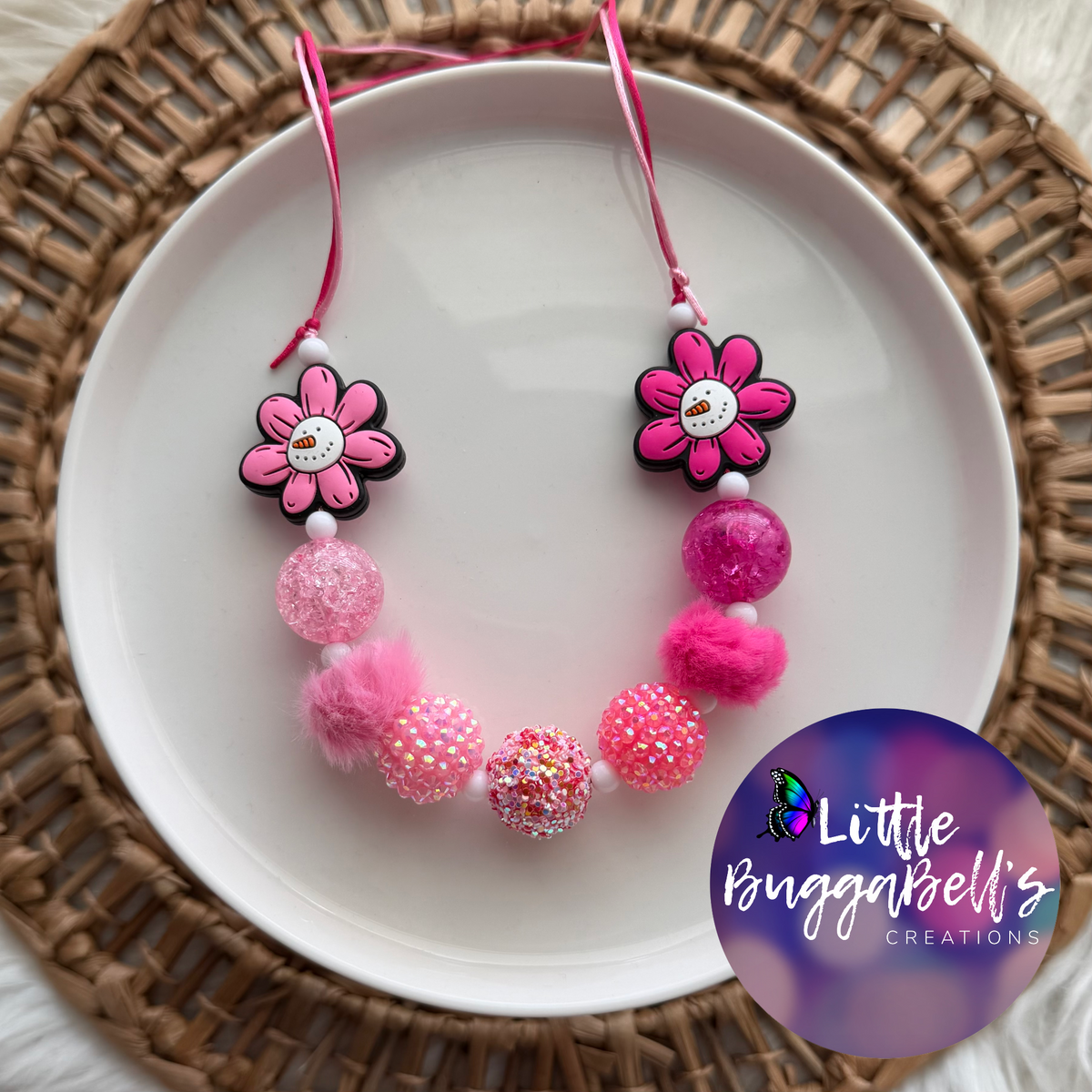 Pink Ombré Snowman Adjustable Bubblegum Necklace