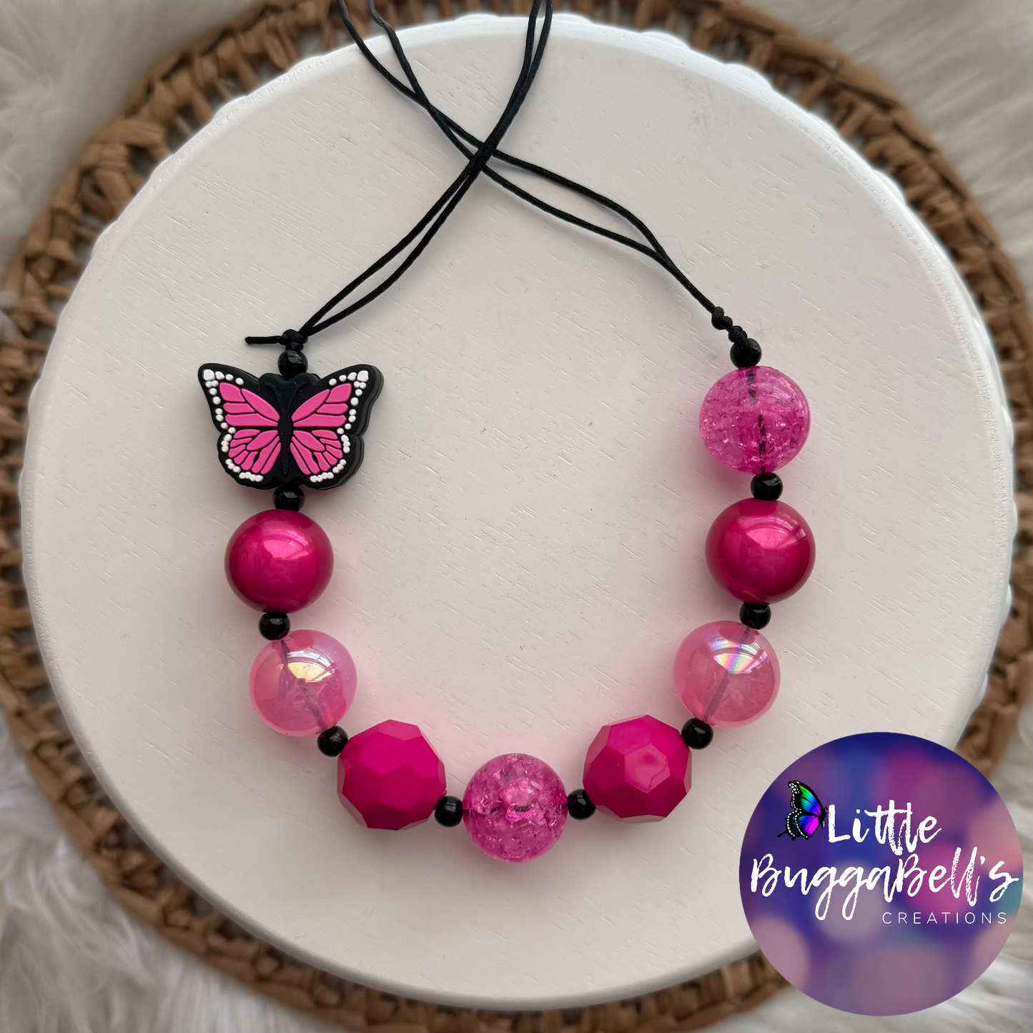 OOAK Pink Butterfly Adjustable Necklace