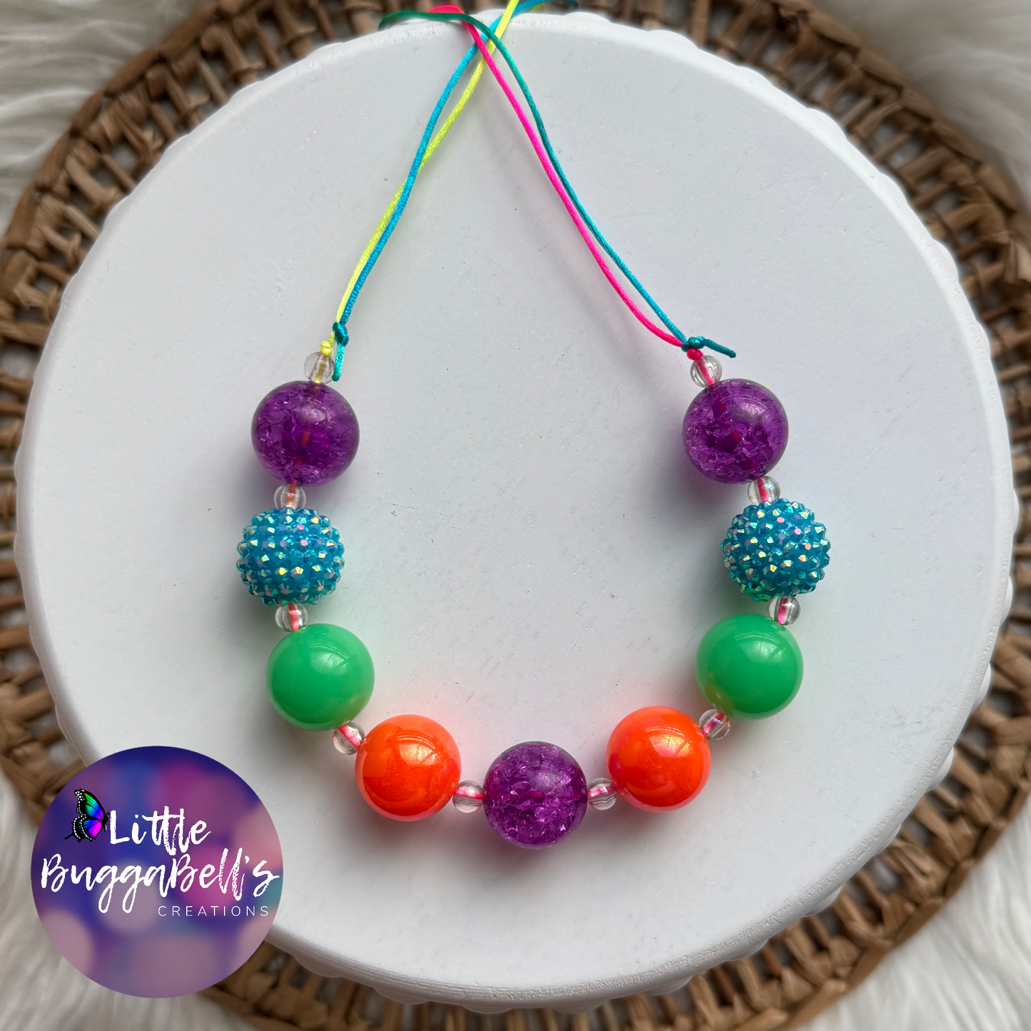 Neon Rainbow Adjustable Bubblegum Necklace