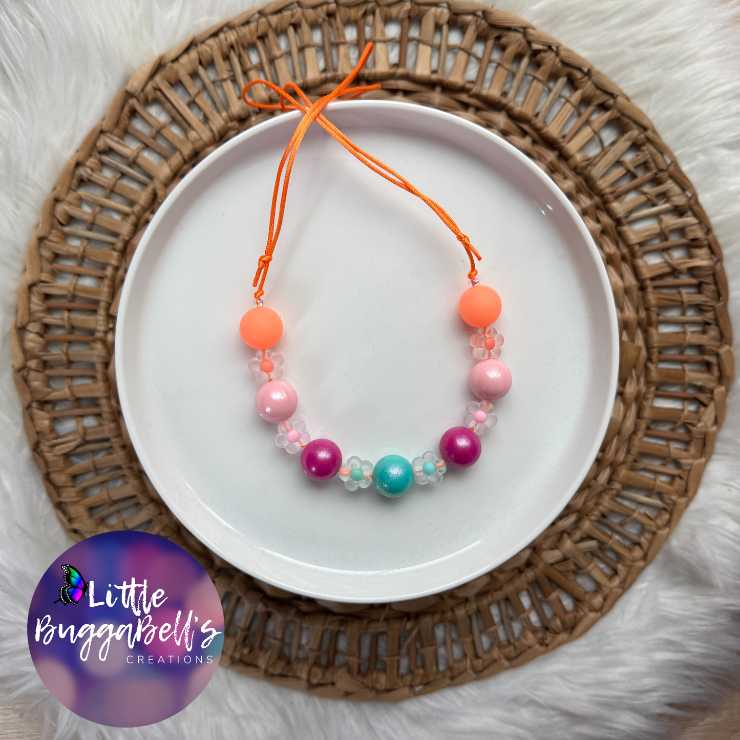 OOAK Groovy Daisies Silicone Necklace Orange