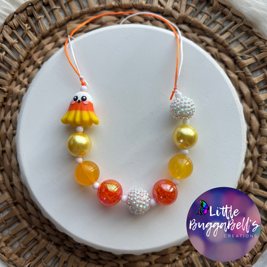 Candy Corn Ghost Adjustable Bubblegum Necklace