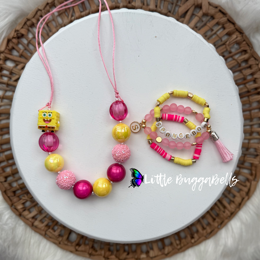 OOAK SpongeBob Necklace and Bracelet Stack Set