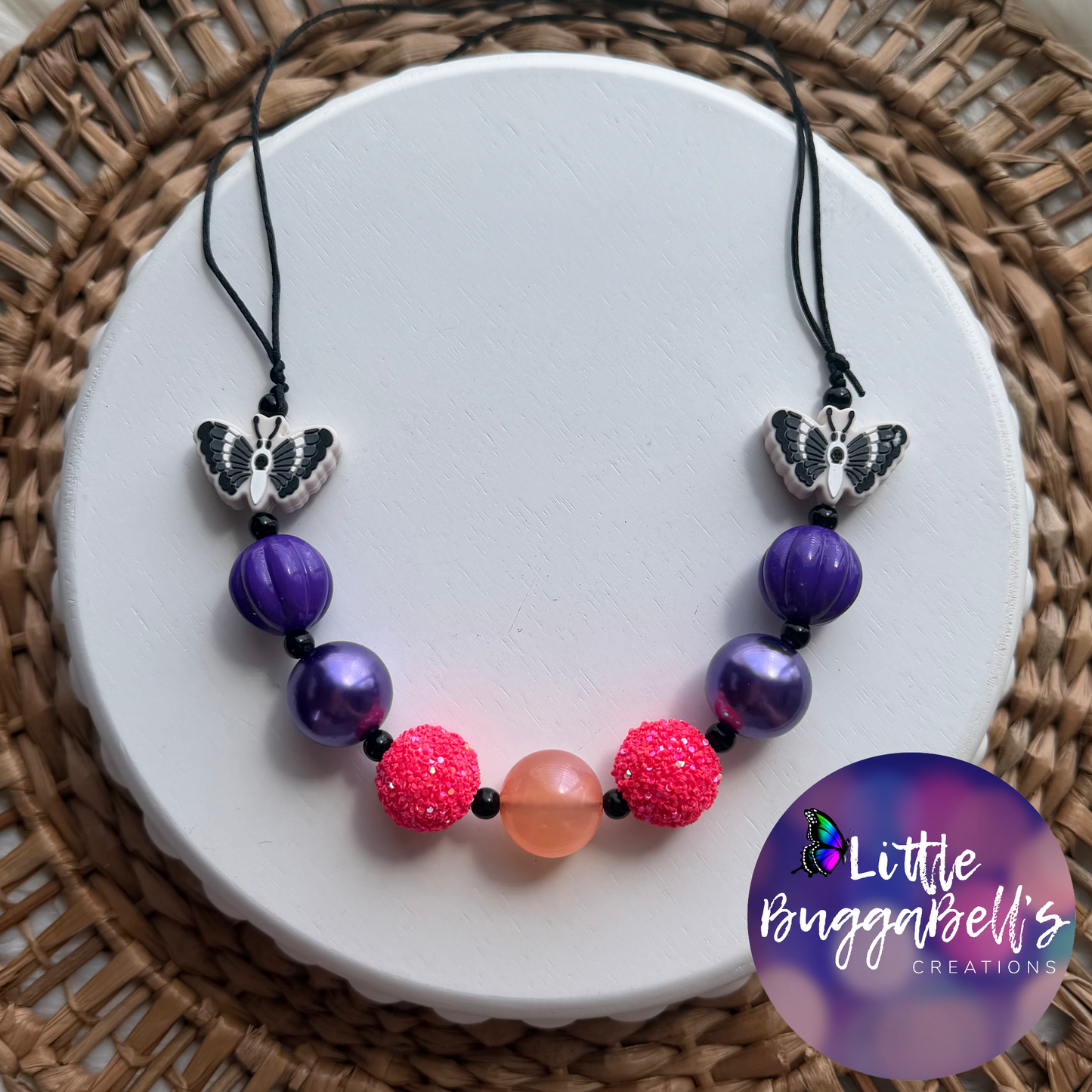 OOAK Double Moth Adjustable Bubblegum Necklace
