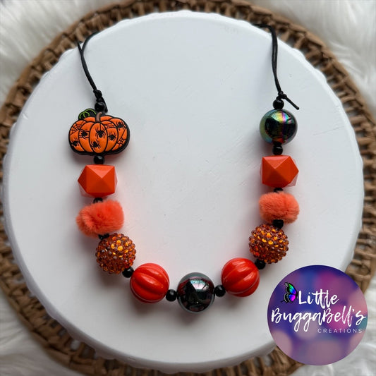 Pumpkin Spiders Adjustable Bubblegum Necklace