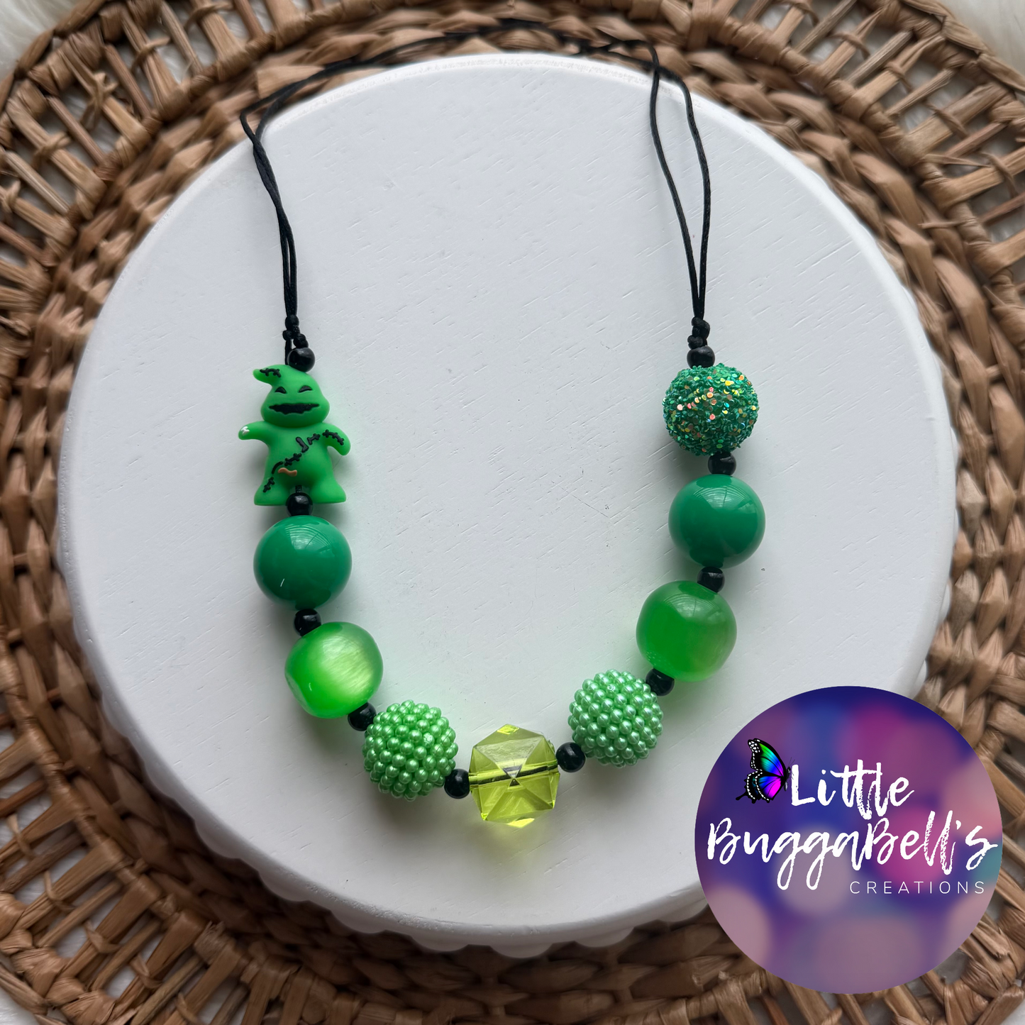 OOAK Neon Green Bug Guy Adjustable Bubblegum Necklace