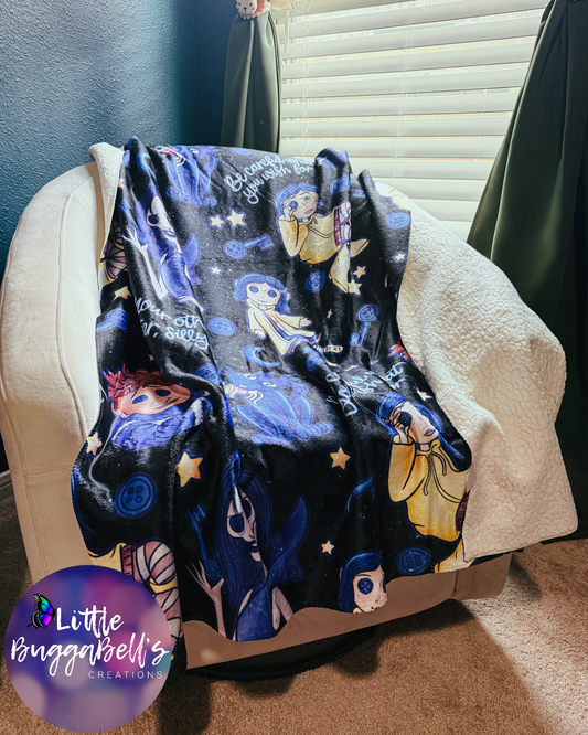 RTS Button Girl Sherpa Backed Blanket 50x60