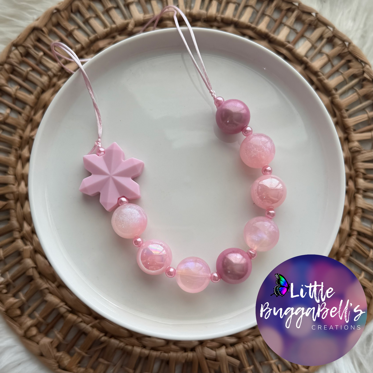 Pink Snowflake Adjustable Bubblegum Necklace