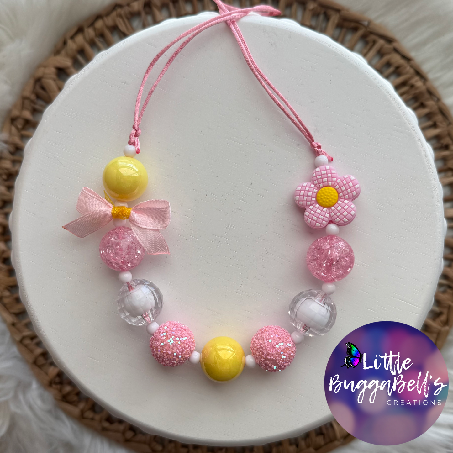 OOAK Pink Puff Daisy Adjustable Necklace