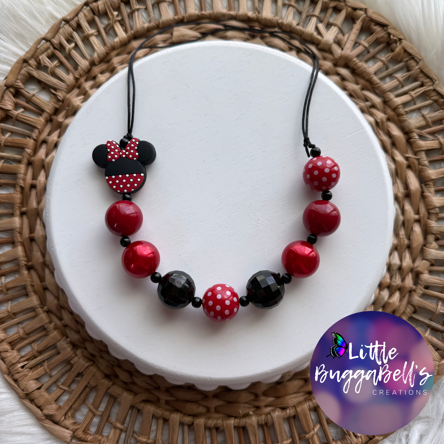 Red Girly Mouse Adjustable Bubblegum Necklace