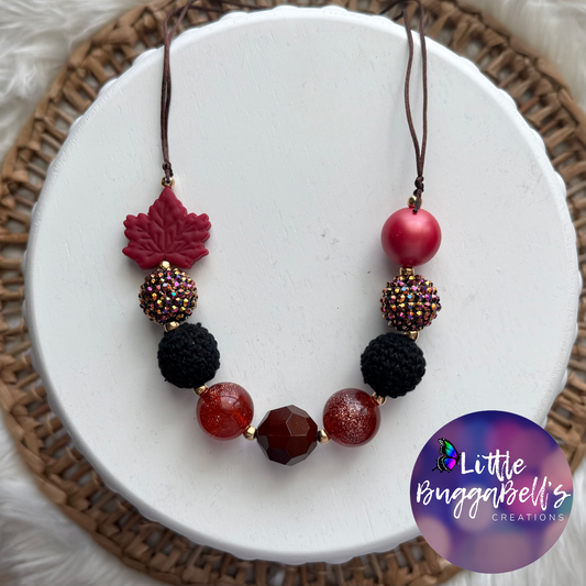 Red Leaf Acrylic Bubblegum Adjustable Necklace