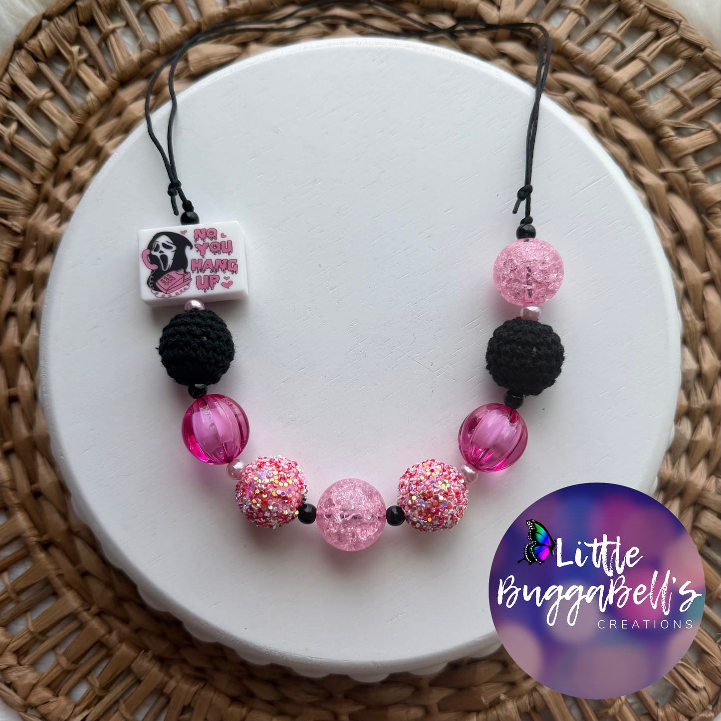 OOAK Scary Pink Phone Adjustable Bubblegum Necklace
