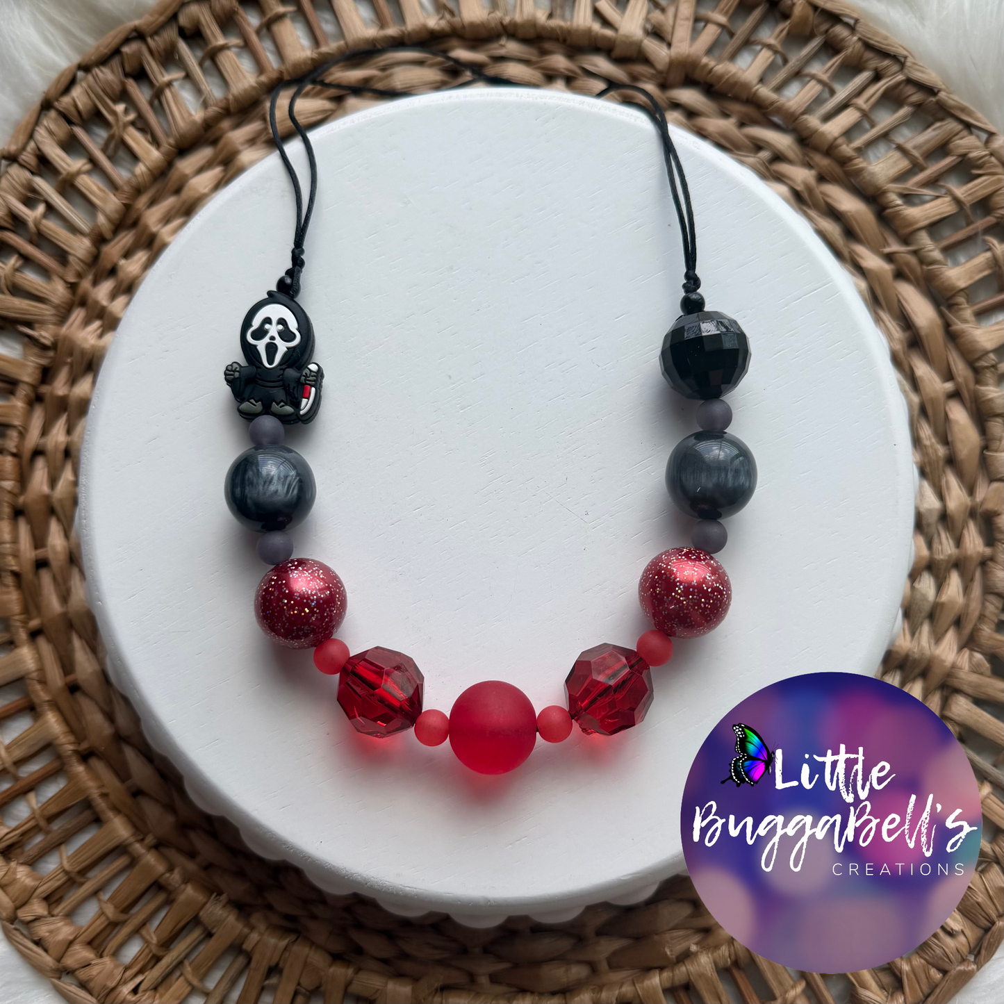 OOAK Scary Red Phone Guy Adjustable Bubblegum Necklace