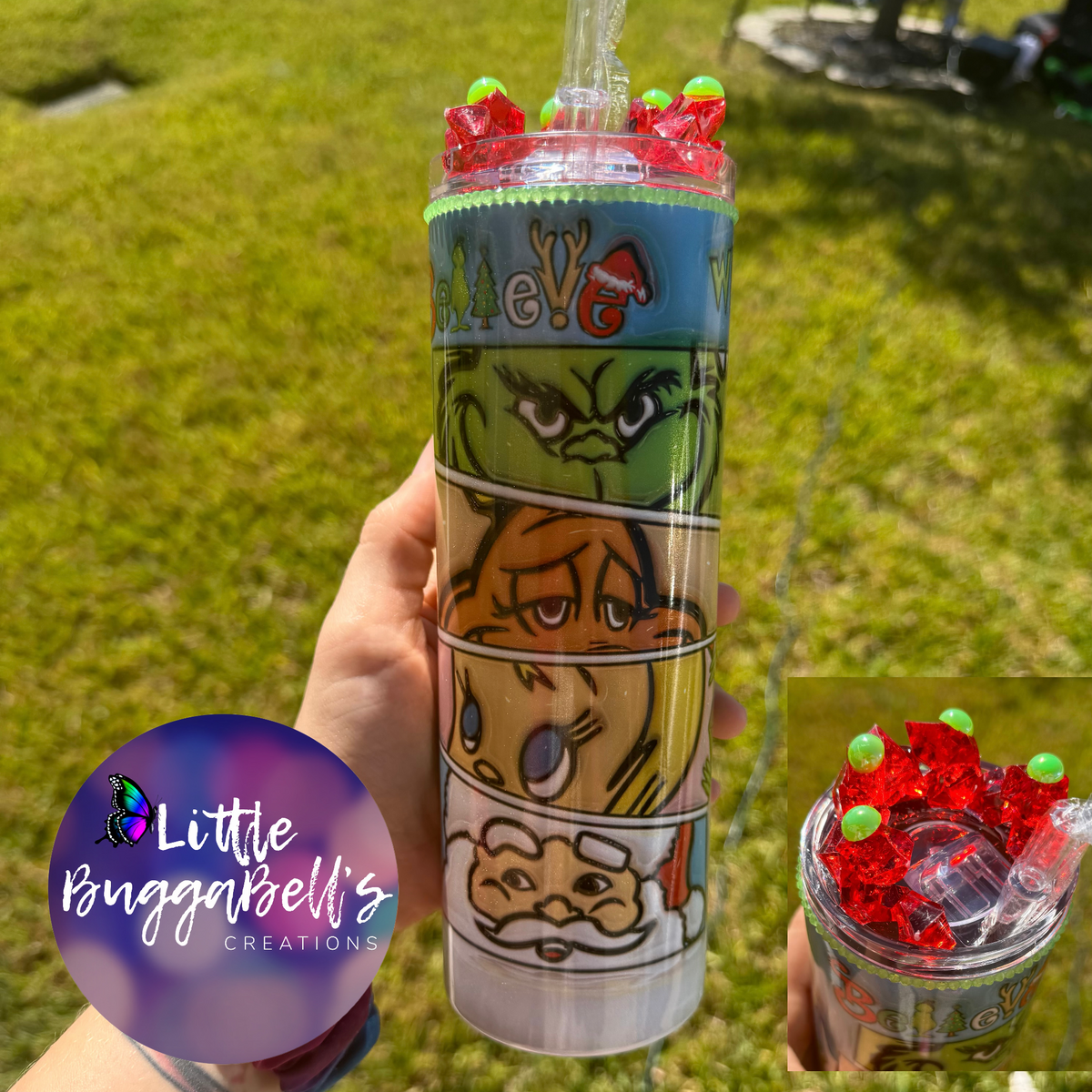 Green Guy OTT 20 Oz Glitter Tumbler (Comes with Clear Straw)