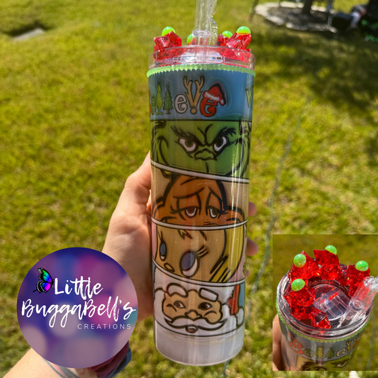 Green Guy OTT 20 Oz Glitter Tumbler (Comes with Clear Straw)
