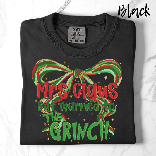 Comfort Colors Bow Mrs Claus Married To the Green Guy TShirt