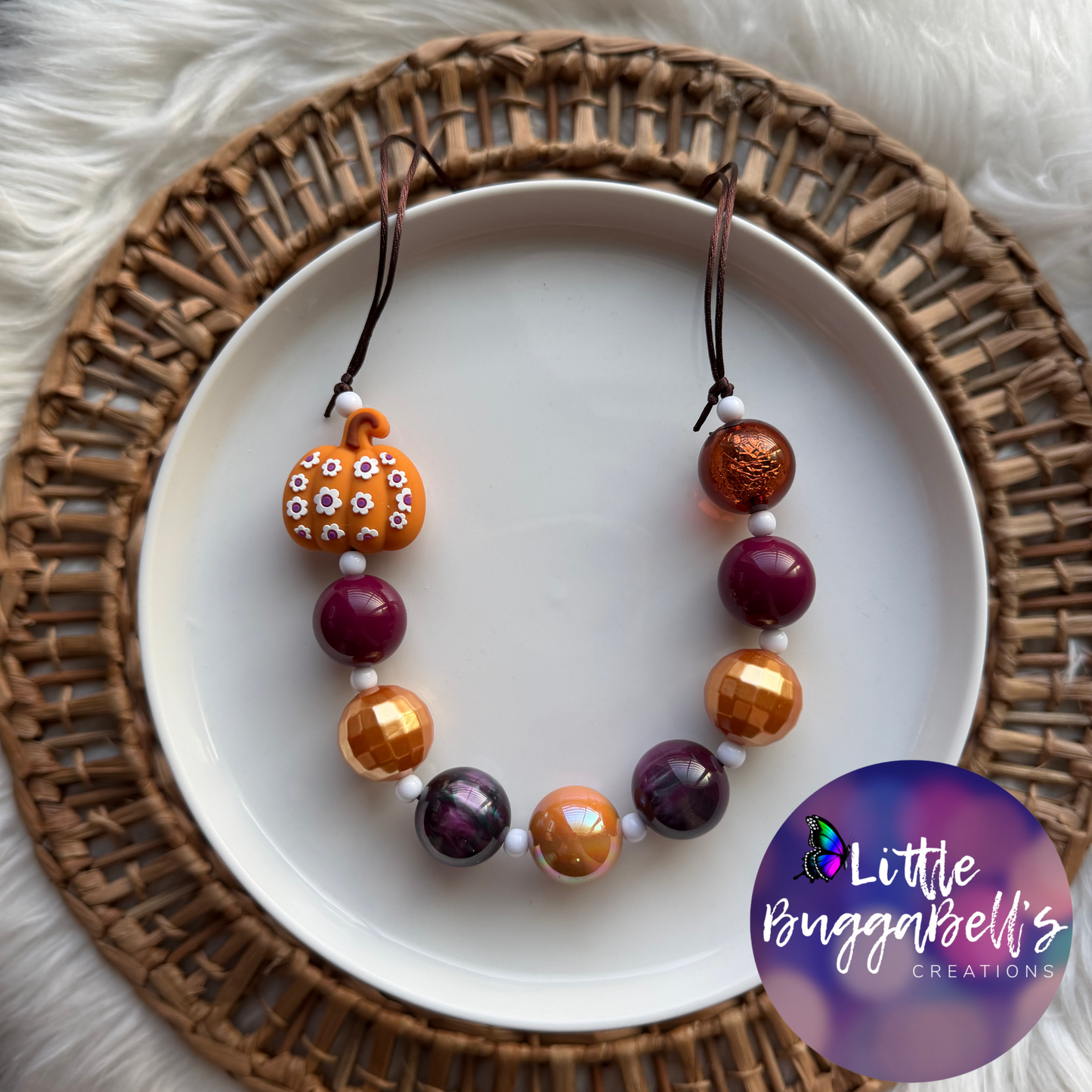 Floral Pumpkin Opt 1 Adjustable Bubblegum Necklace