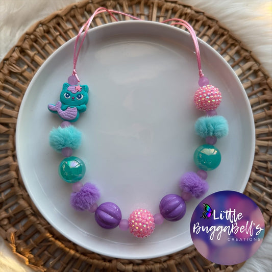Mermaid Cat Adjustable Bubblegum Necklace