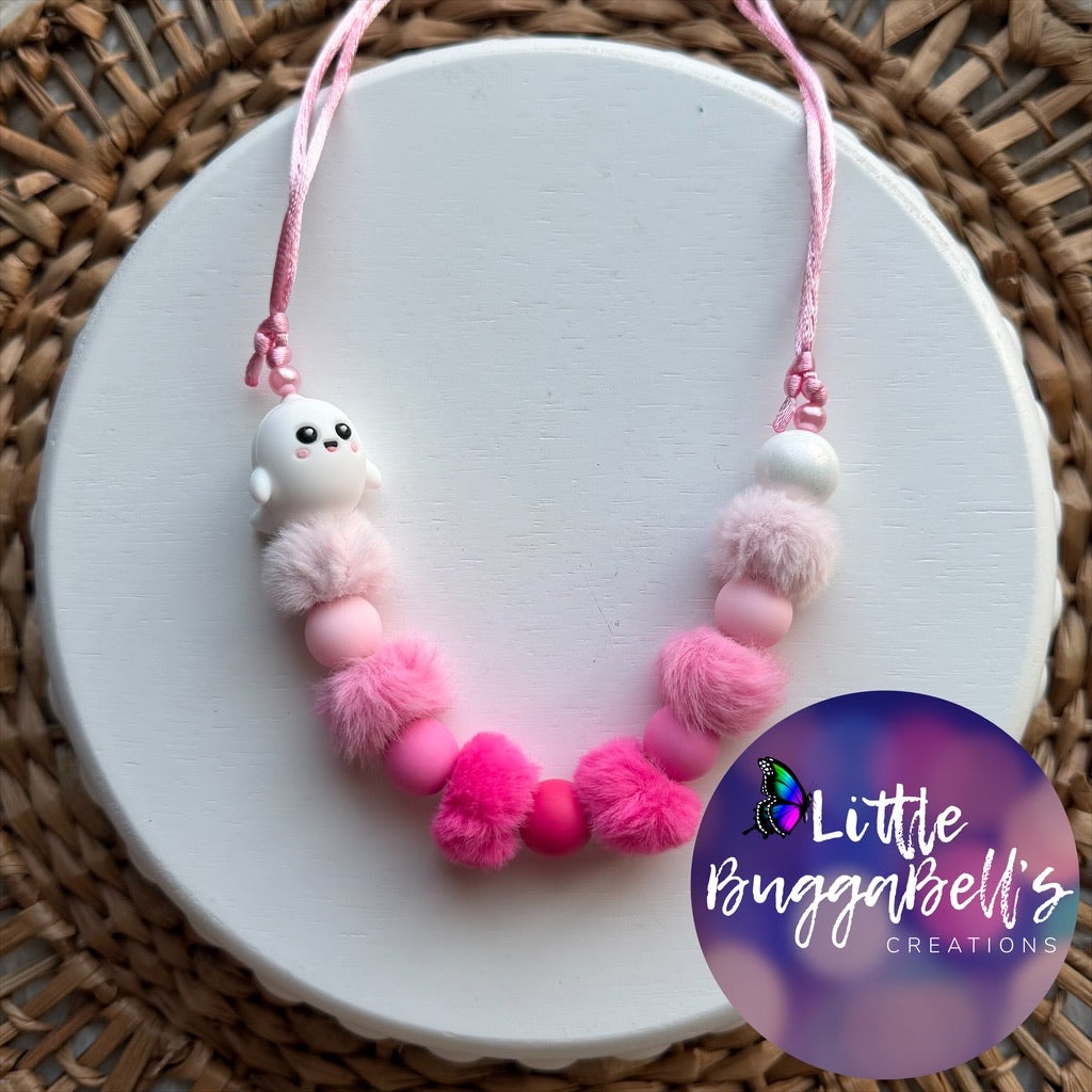 Pinky the Ghost Adjustable Bubblegum Necklace