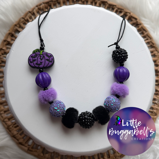 Pumpkin Bats Adjustable Bubblegum Necklace