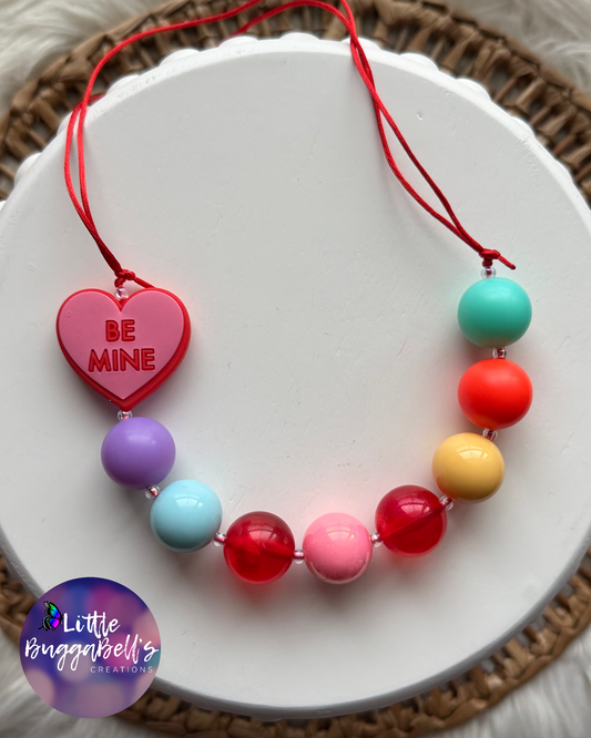OOAK Conversation Hearts Adjustable Bubblegum Necklace