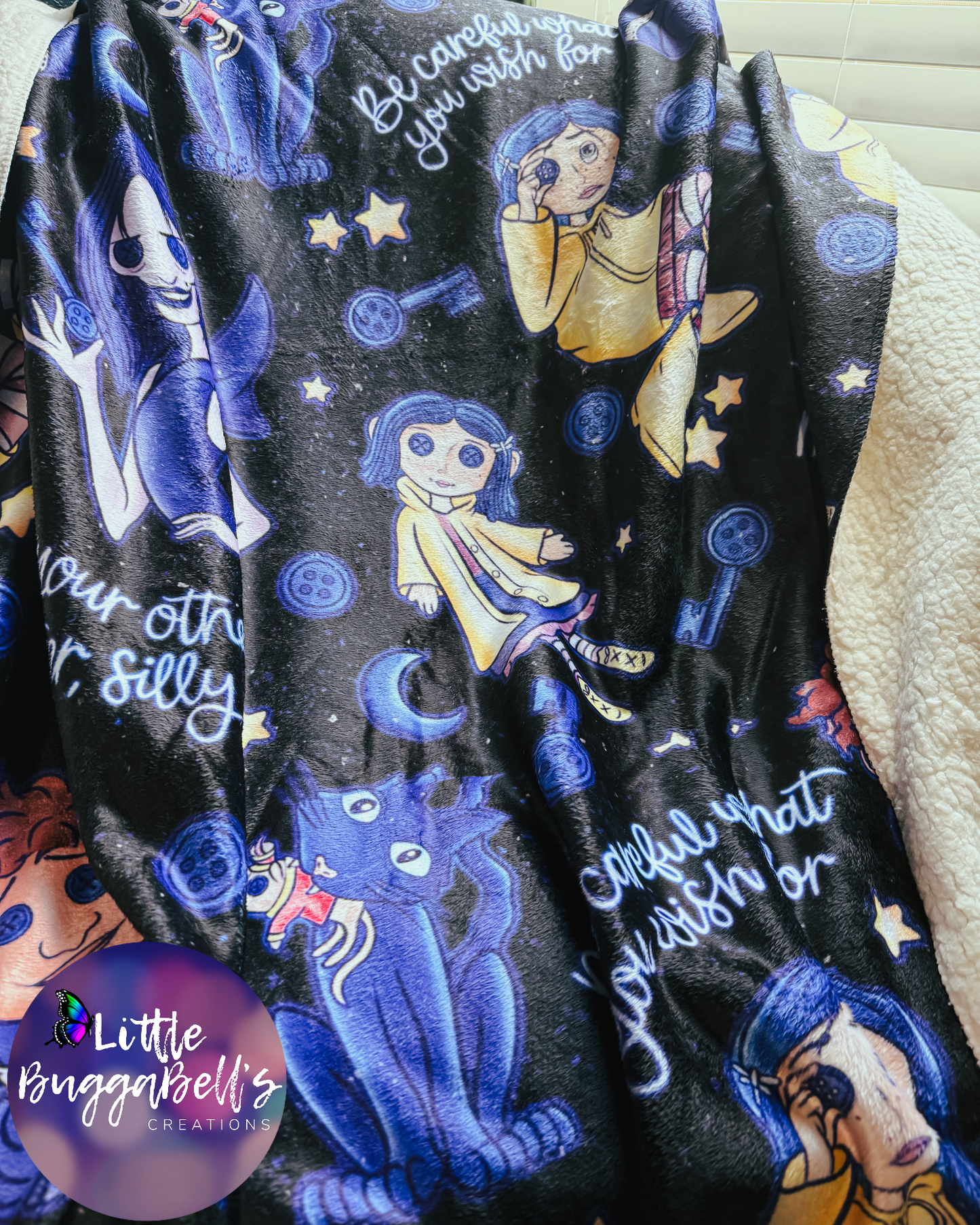 RTS Button Girl Sherpa Backed Blanket 50x60